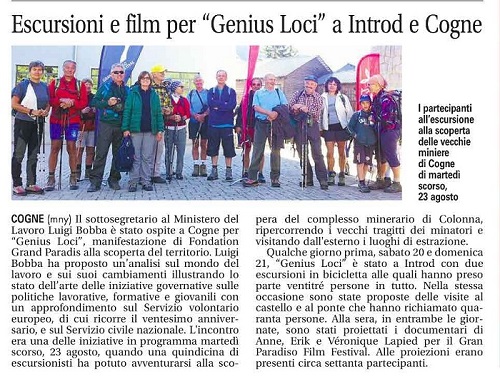 2016-08-27 La Valle Notizie Escursioni e film per genius loci a introd e cogne